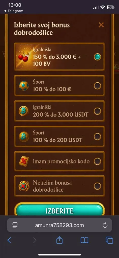 AmunRa – mobilni prikaz igralne ponudbe