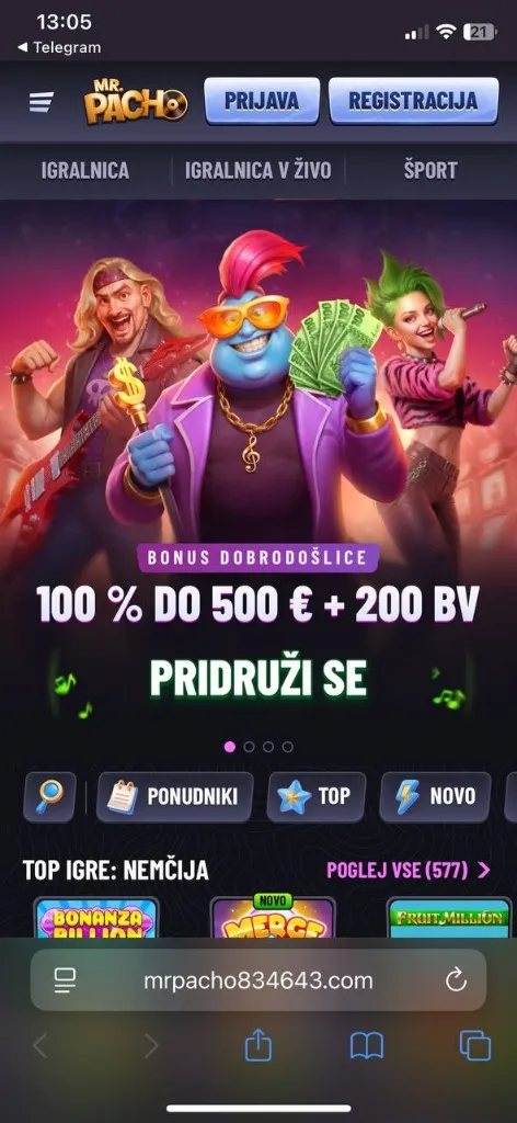 MrPacho – mobilni prikaz bonusne ponudbe