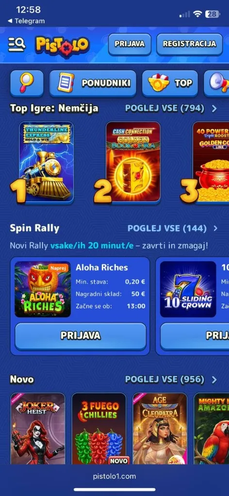 Pistolo – mobilni prikaz profila in blagajne