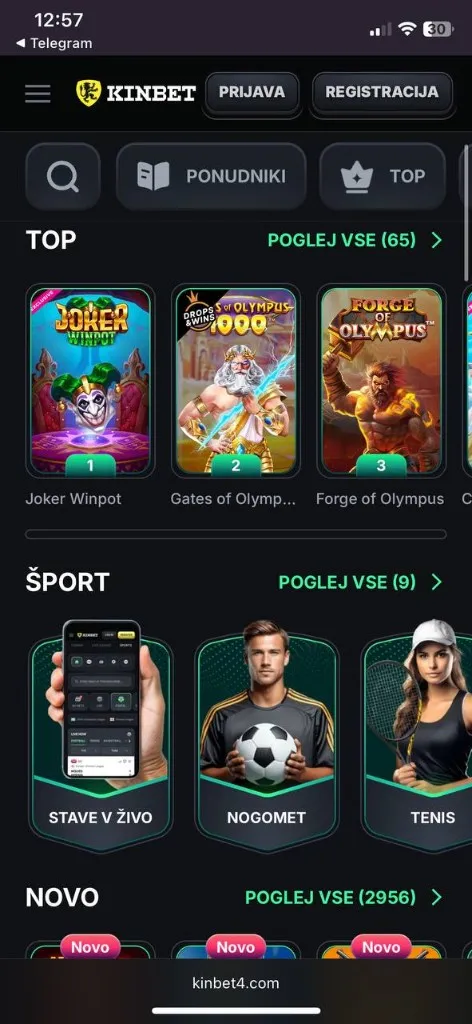 Kinbet – mobilni prikaz blagajne