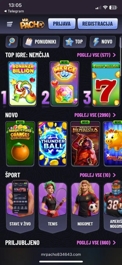 MrPacho – mobilni prikaz športne stavnice